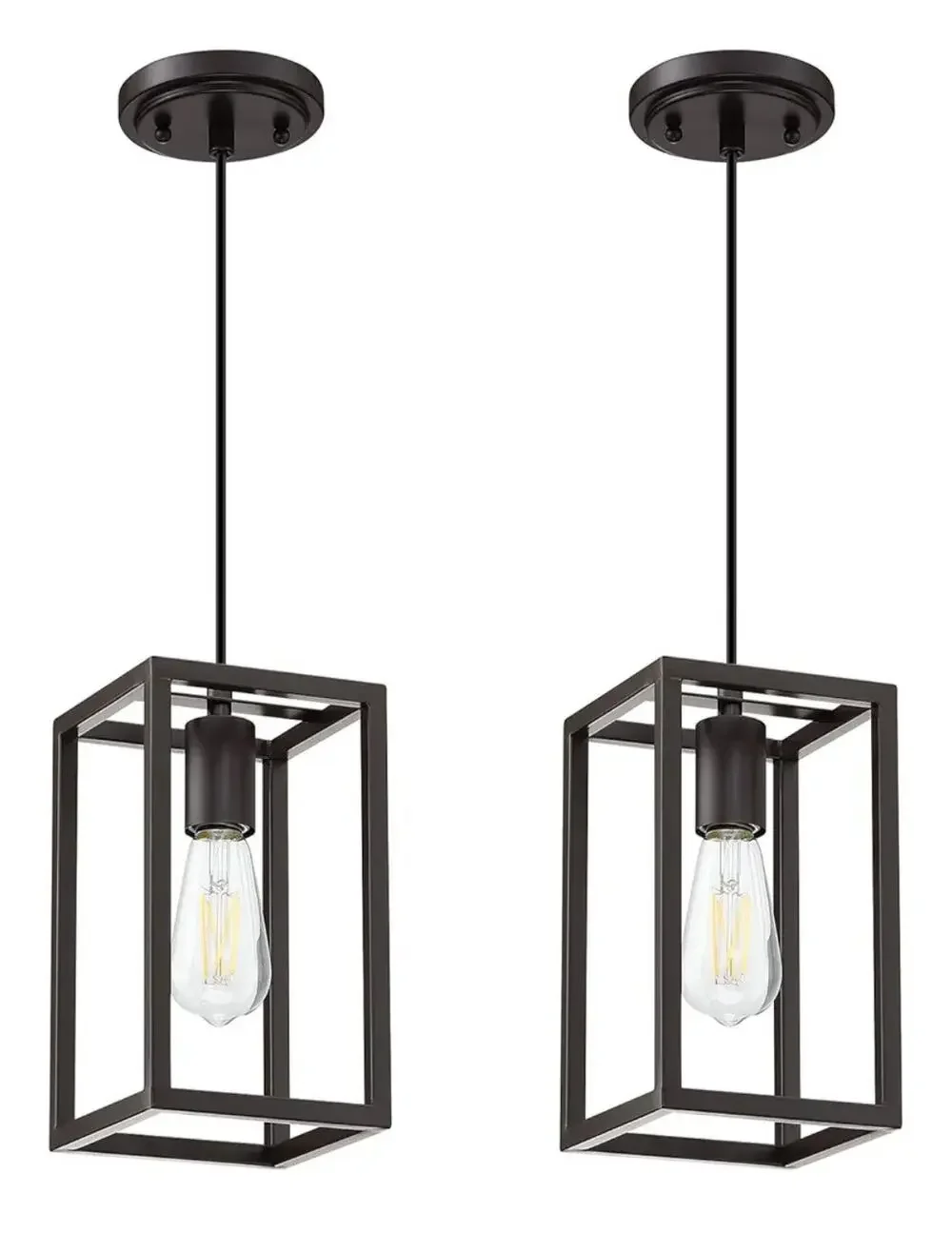 2 Pack Rustic Modern Farmhouse Pendant Lights Oil Rubbed Brown Cage Fixture